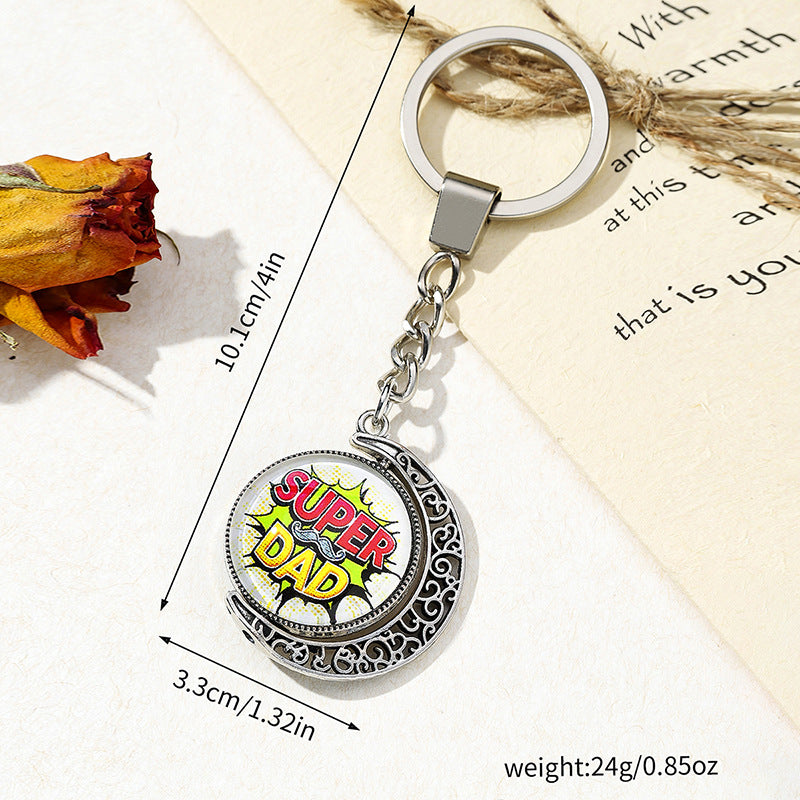 Wholesale Father's Day DAD HERO Time Gemstone Metal Keychain